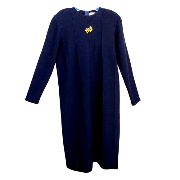 Aya Bendat Dresses & Skirts - 80s Vintage Black Wool Knit Midi Sweater Dress XL Aya Bendat Long Sleeve Brooch